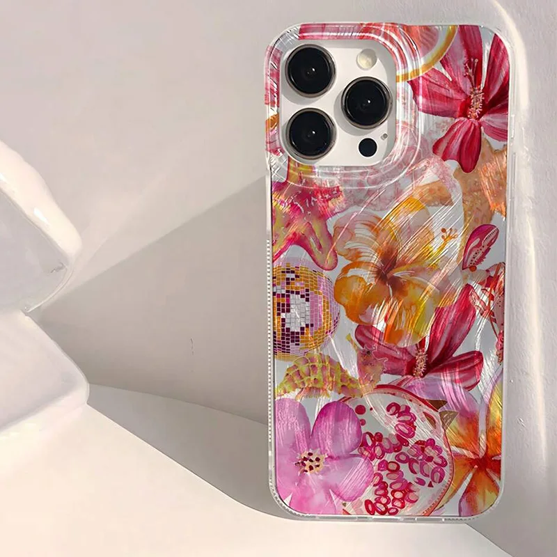

Phone Case For iPhone 16 15 14 13 12 11 Pro Max 16E XS X XR 7 8 Plus SE2 Cute Pink Heart Starfish Coral Jellyfish Pattern Cover