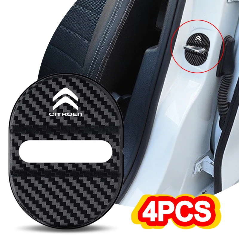 4 قطعة ألياف الكربون قفل باب السيارة غطاء ABS حماية مكافحة الصدأ ملصقات لسيتروين C3 C4 C5 C1 C2 C6 بيرلينجو جراند بيكاسو Jum