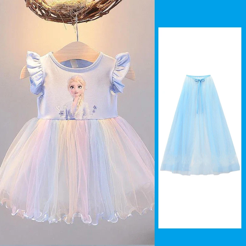 Disney Frozen Girls Dress Summer Children's Elsa Anna Princess for Girl Short Sleeve Ball Gown Carnival Party Dresses Snow Queen