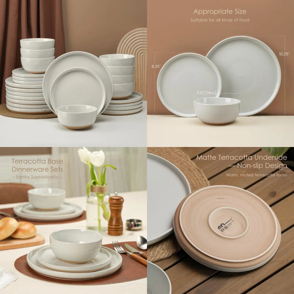

Ceramic Tableware Set24 Pcs Rustic Stoneware Dinnerware Set for 8 Speckled Ceramic Plates Bowls and Mugs Farmhouse Style
