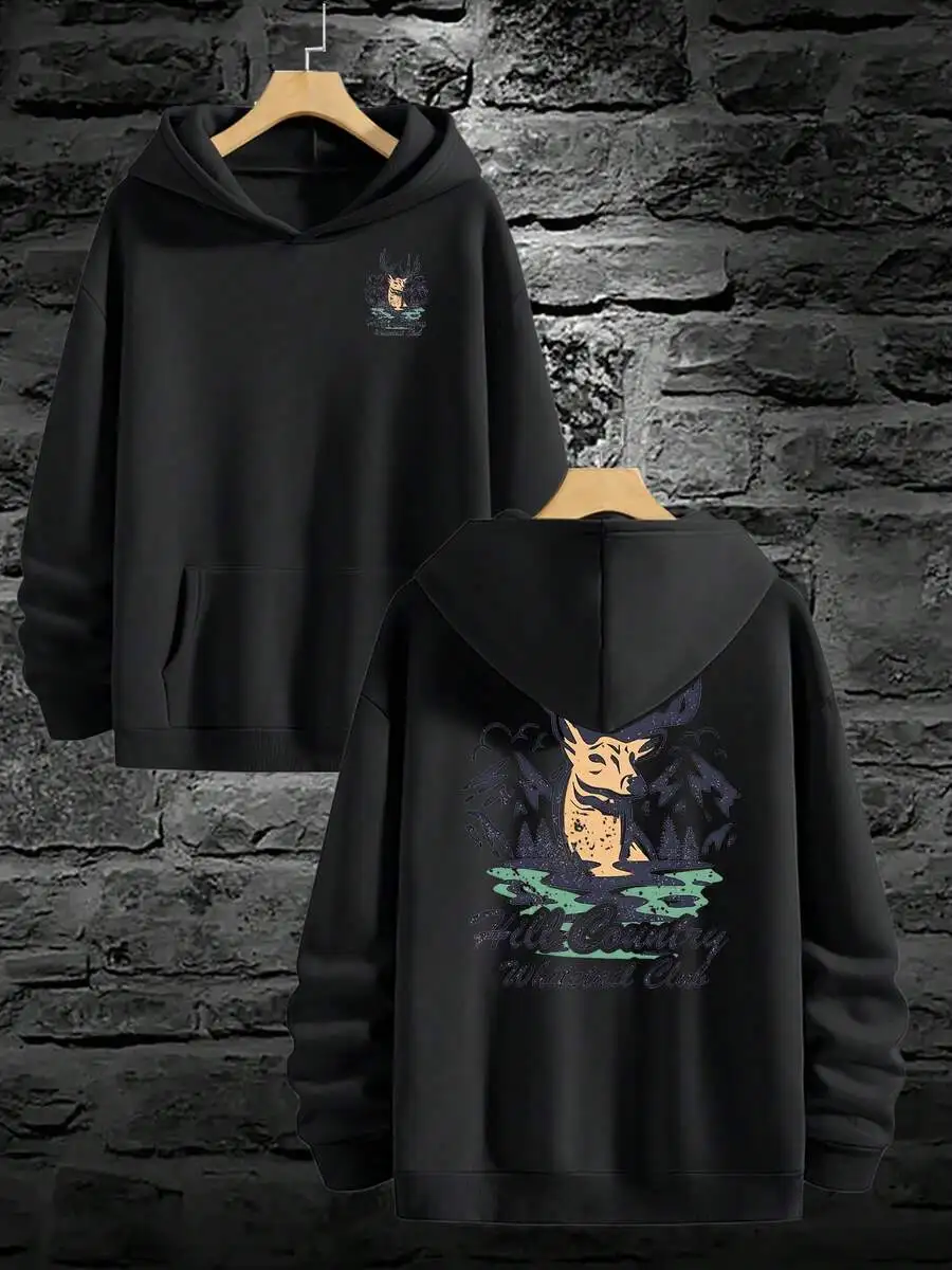 

Mens Whitetail Deer Hunting Hoodie Loose Fit Graphic Print Outdoor Sweatshirt Fall Winter Casual Wear