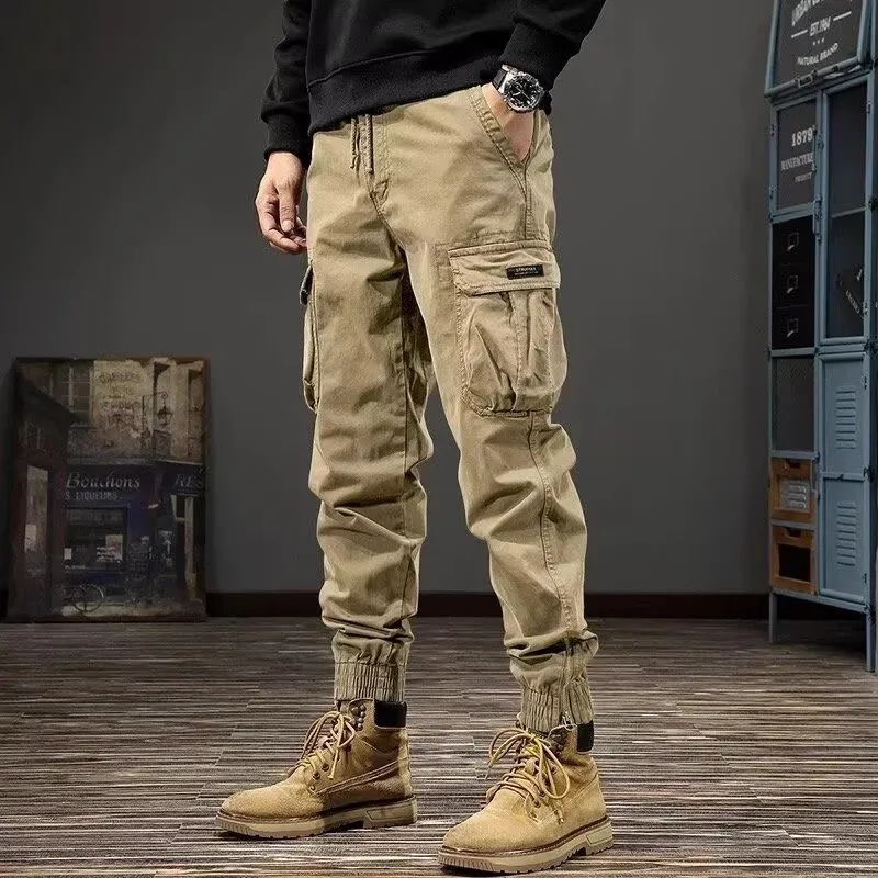 Japanese Sle Heavyweight Waed Pure Cotton Multi-ket Work Pants Men's Spring Autumn Loose Trendy Brand Cuffed Nine-Piec...