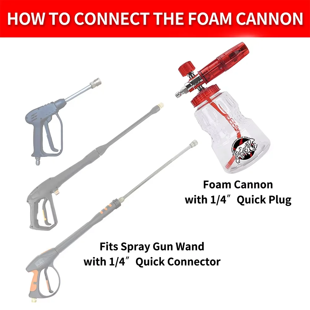 Pressure Washer Aluminum Foam Cannon Foam Generator Snow Foam Lance with 1/4” Quick Connector for Portland Husky Ryobi Greenwork
