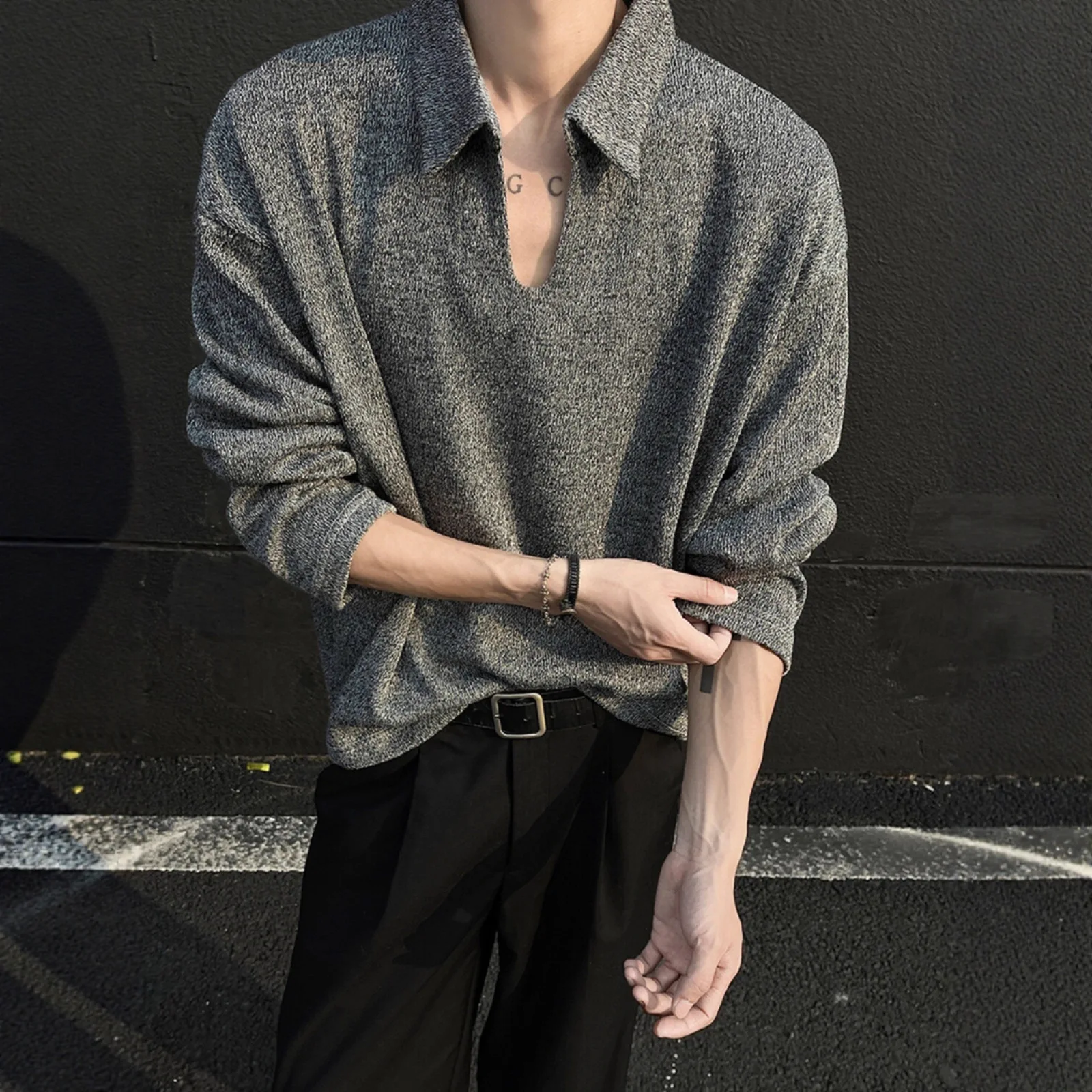 Old Money Style Polo Sweater Men's Style 25 Autumn/Winter New American Trendy Brand Rascal Handsome Loose Wheat Ear V-neck Coat