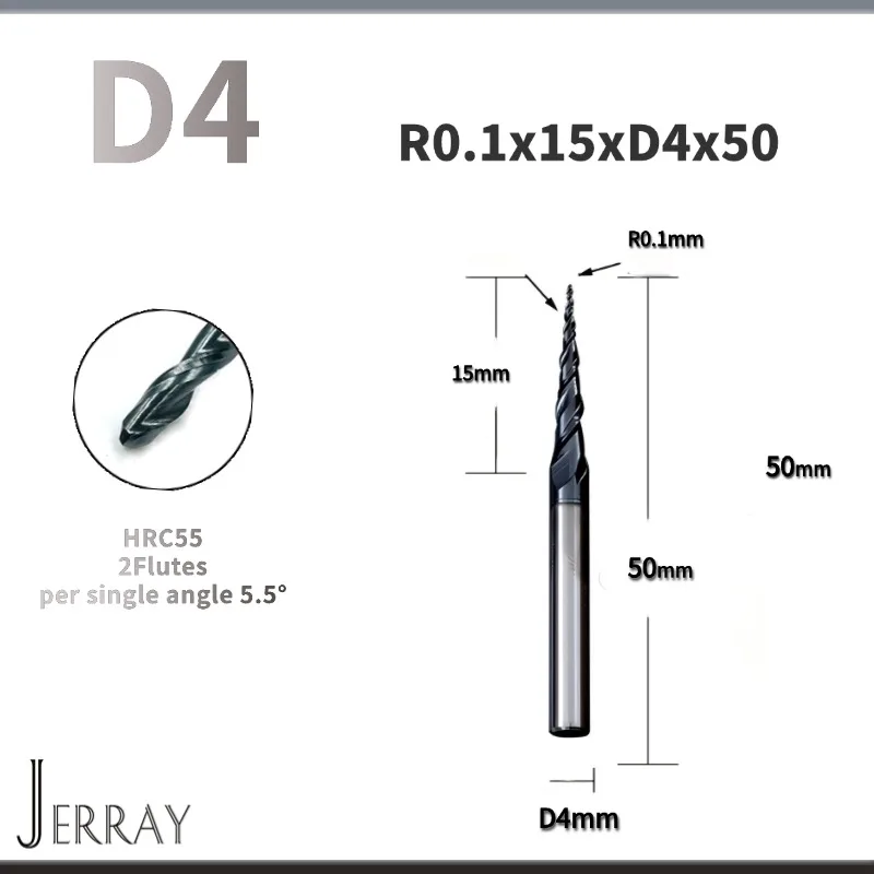 

R0.1X15XD4X50 HRC55 solid carbide Tapered Ball Nose End Mills Wood working CNC 2D 3D Carving Bits Milling cu