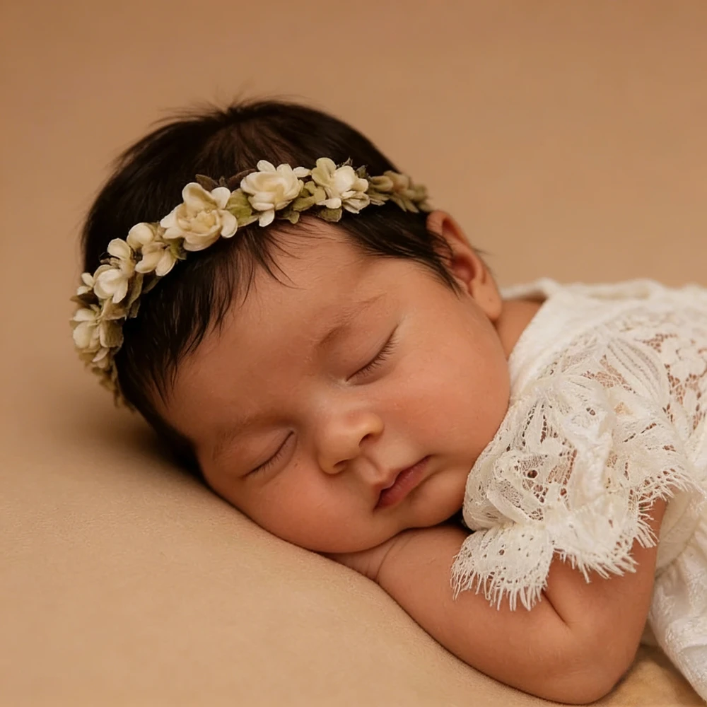 Elegant White Lace Romper Back Bow Tie Newborn Photography Baby Girl Ruffle Photoshoot Outfit Props view 5