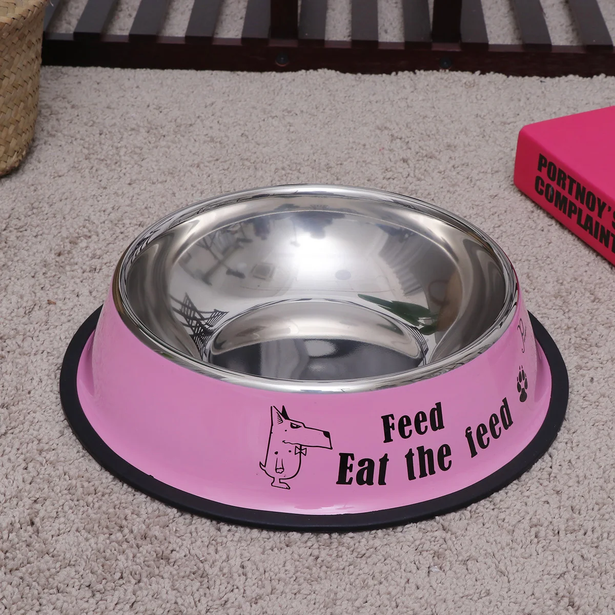 

Stainless Steel Dog Bowl Non-Slip Paint Pet Feeder Pink Size L Round Side Rust Resistant Pet Food Utensils for Dogs Cats Puppies