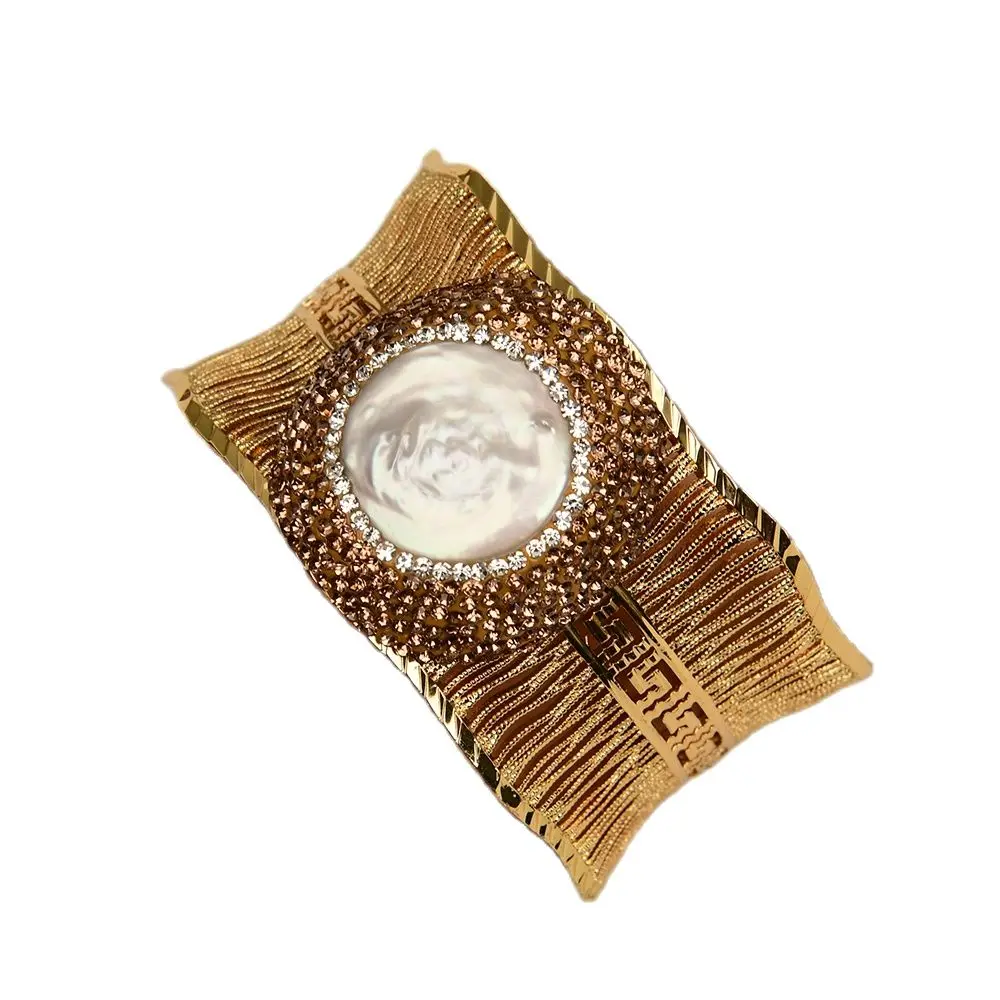 

G-G Natural White Coin Keshi Pearl Bangle Handmade Jewelry Gifts Bracelet