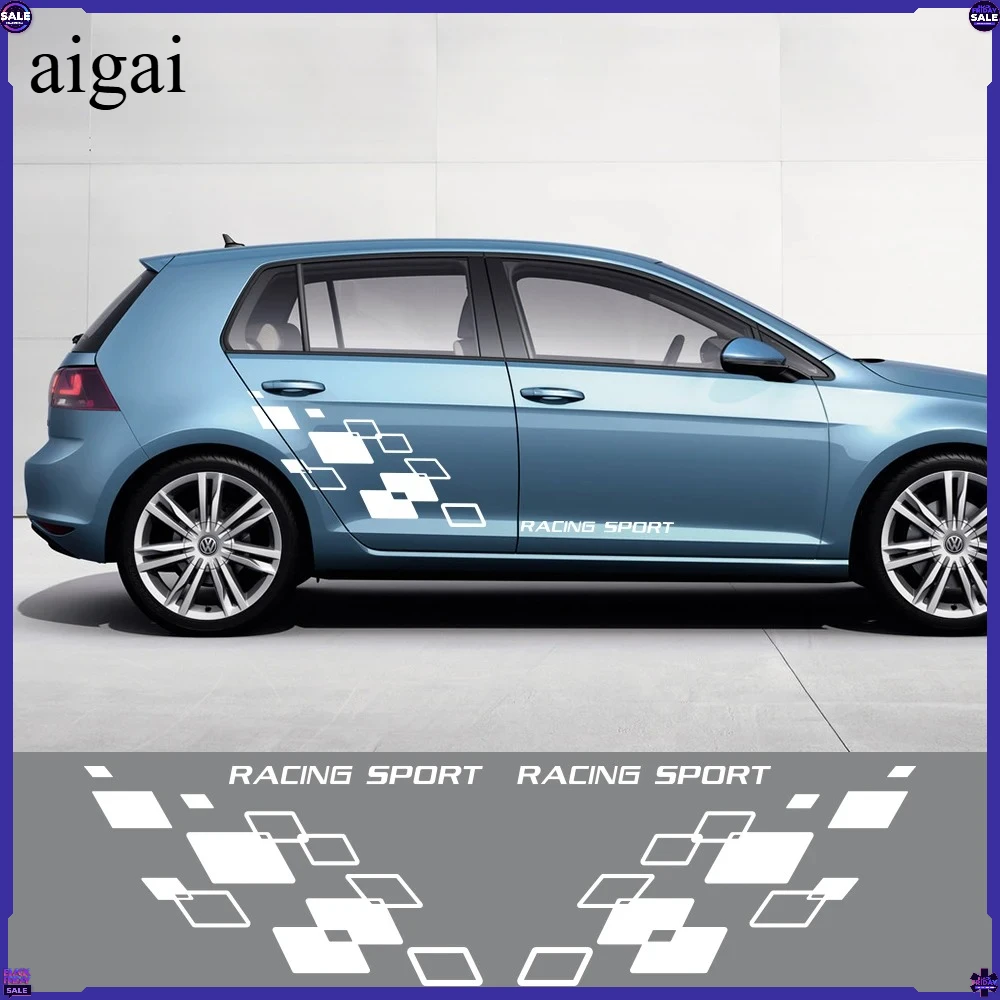 Car Racing Lattices Sticker for Volkswagen-POLO Golf CC GTI-R LINE-R WRC-TSI Auto Body Side Door Decor Vinyl Decal DIY Sticker