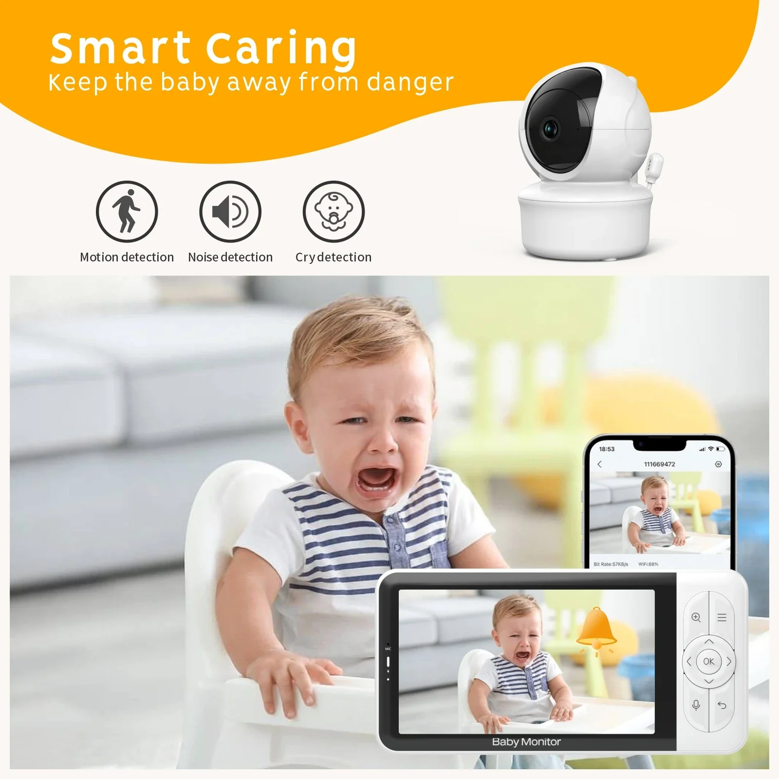 Kamera bayi pintar tanpa kabel 2024 mah, ponsel bayi dengan aplikasi audio 3000 wifi, kamera bayi nirkabel