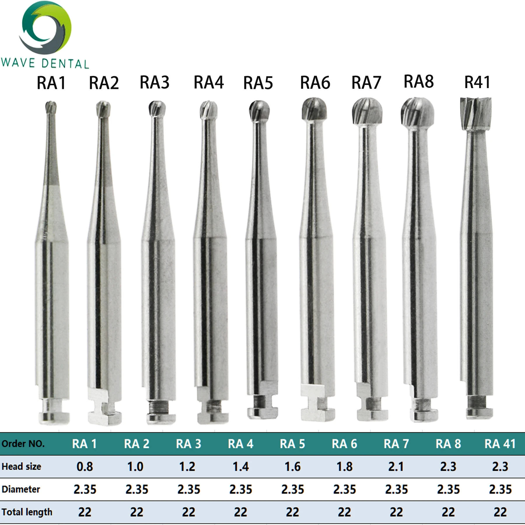 PRIMA WAVE-Carboneto de Tungstênio Brocas Dentárias, Cabeça Redonda, Contra Angle Handpiece, Contra Angle, Série RA, Diâmetro 2,35 milímetros