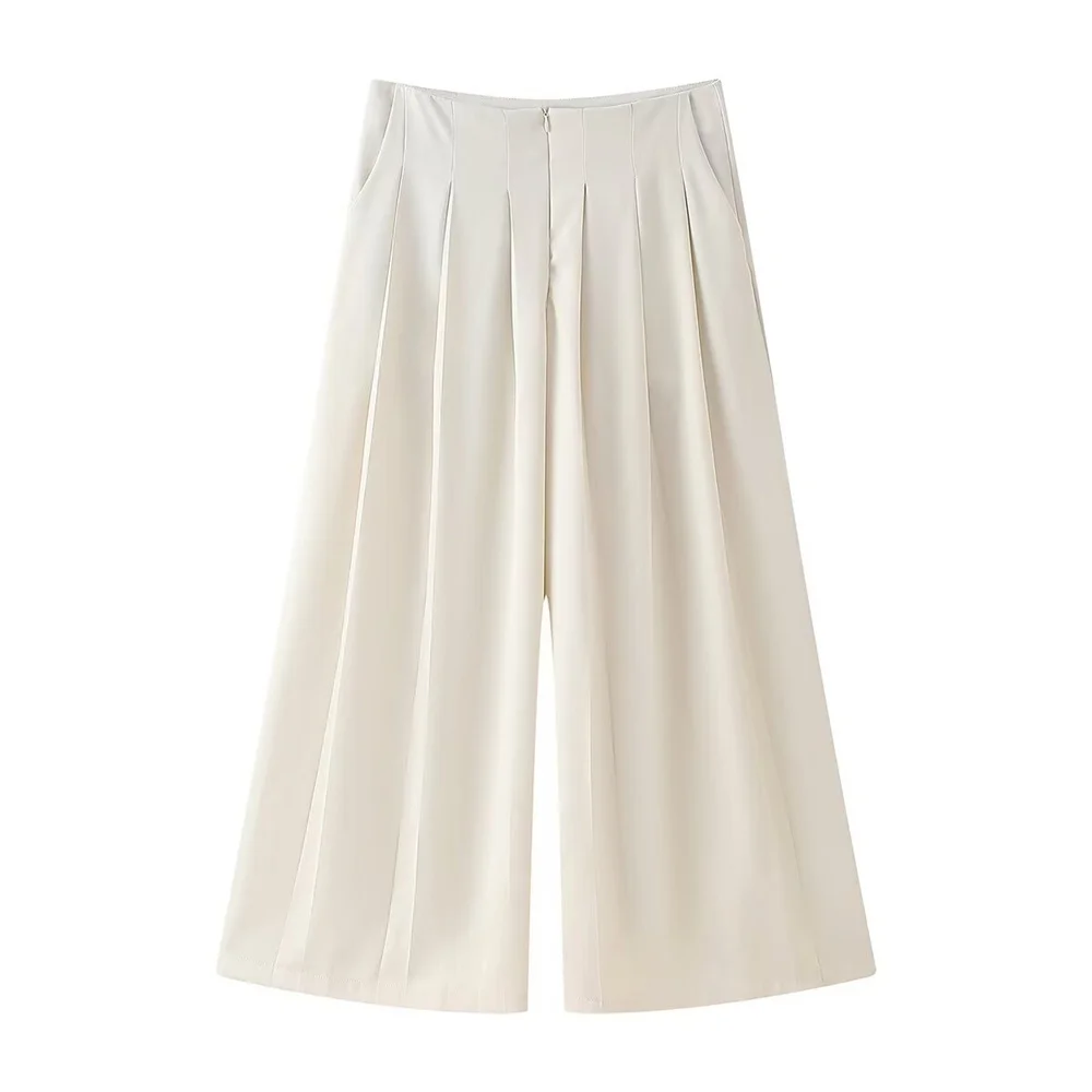 PB&ZA 2024 Women's Summer European and American Fashion Versatile Loose Casual Pleated Wide Leg Pants