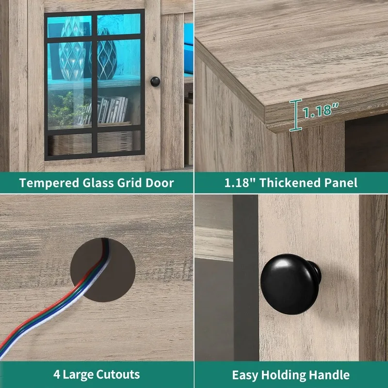 حامل تلفزيون حديث لتلفزيون 75 بوصة، مركز ترفيه LED مع أرفف قابلة للتعديل وأبواب زجاجية، تلفزيون بطول 32 بوصة