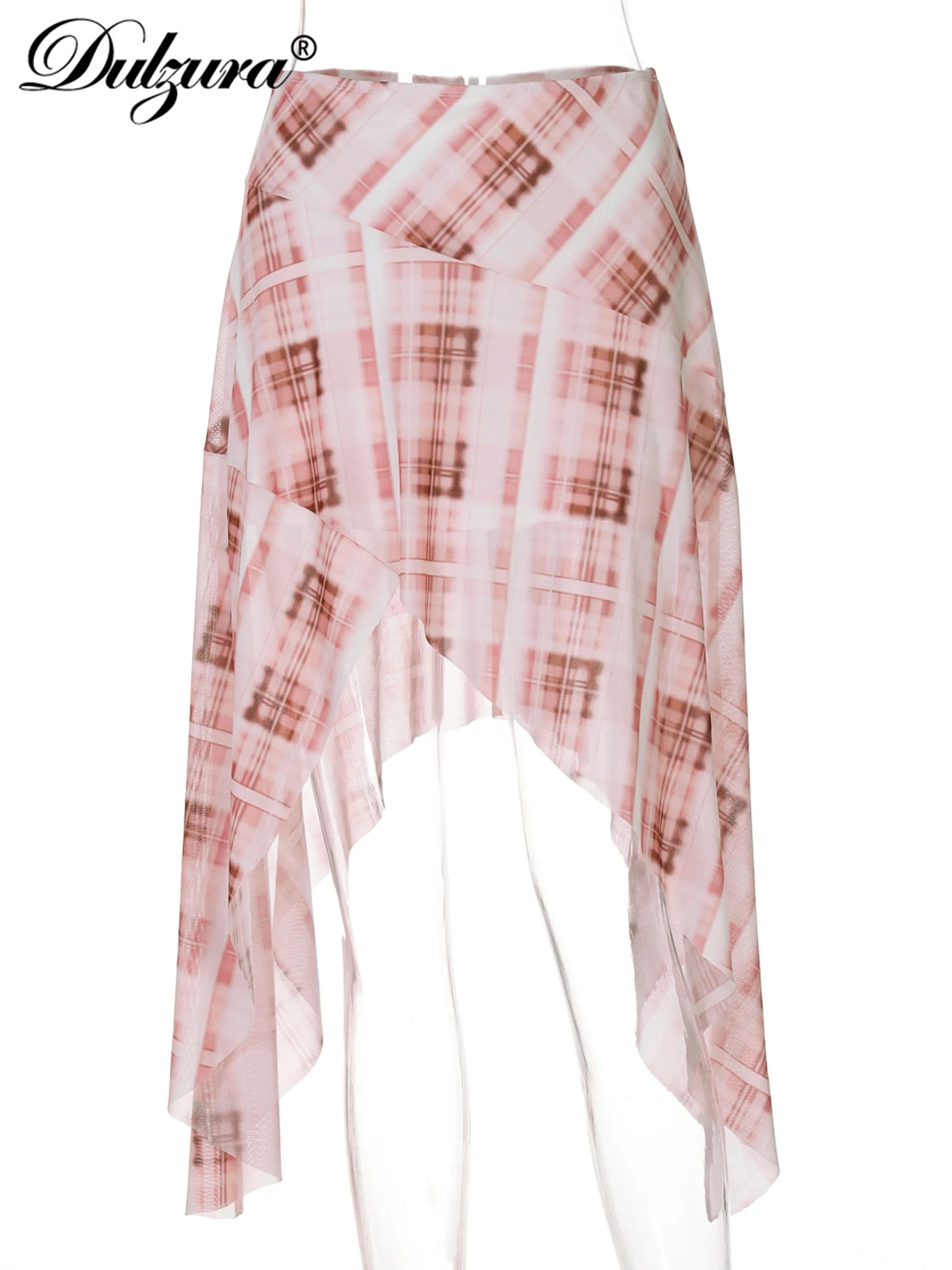 Dulzura Falda Midi con estampado de cuadros irregulares de cintura alta para mujer, falda informal elegante y Sexy para fiesta, Club, calle, ropa de primavera y verano