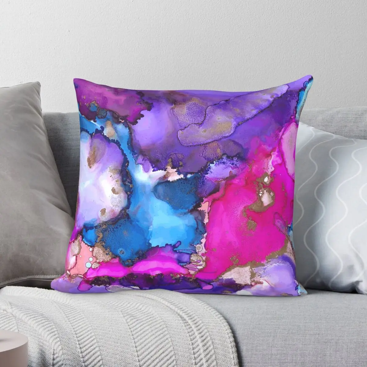 Sonata Pink Purple Abstract Square Kissenbezug, Polyester, Leinen, Samt, bedruckt, mit Reißverschluss, Dekor, Sofa-Sitzbezug