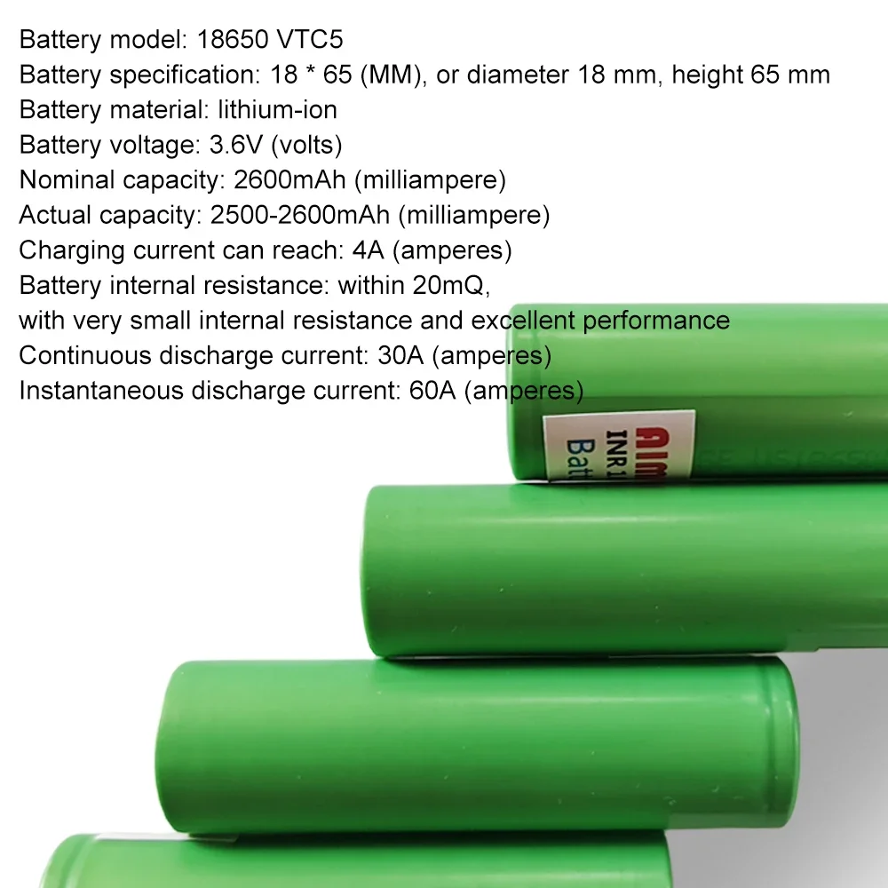 100% brand new VTC5 3.6V 2600mah Lithium Rechargeable 18650 Battery 30A Discharge for All Kinds of Electroni+charger