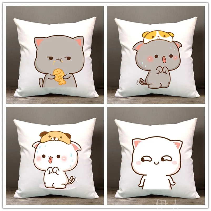 Peach and Goma Pillow Case Mocha Mochi Peach Cat Cushion Cover Pillow Cover Decorative Pillows For Sofa Car Pillowcase