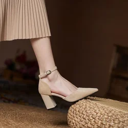 Hollow-out Small Size 30-44 Women's Shoes Chunky Heel High Heels Black Heels