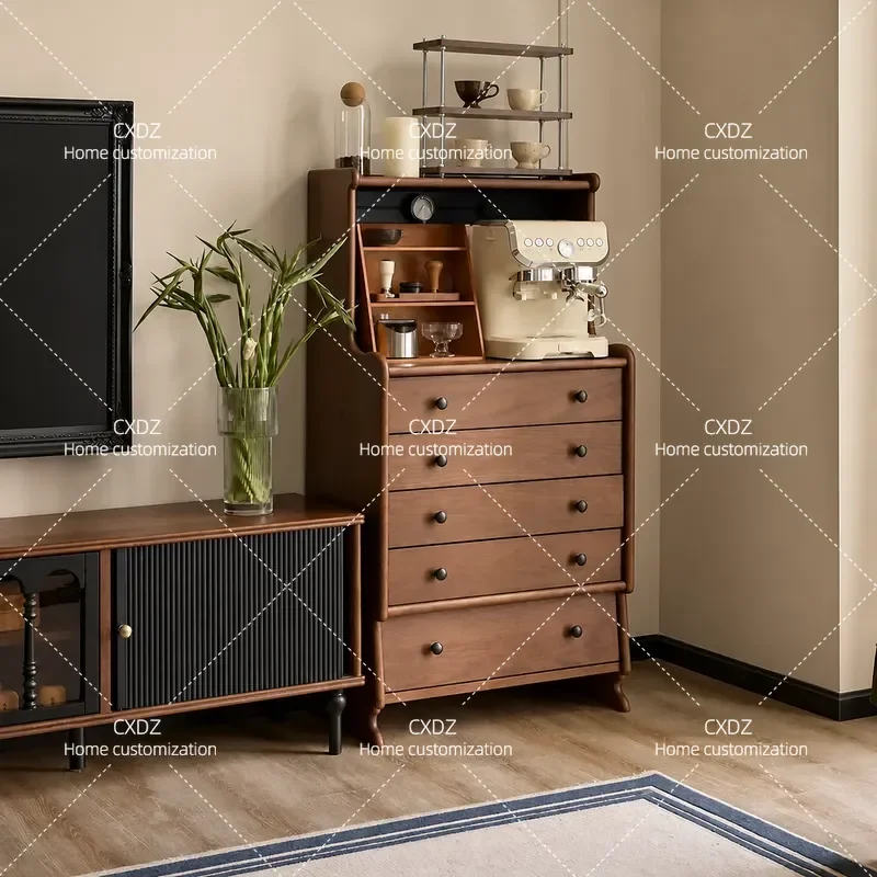 French Retro Floor to Ceiling Modular Combination Cabinet Living Room Wall Storage Unit Medieval Style Chest Locker for Home