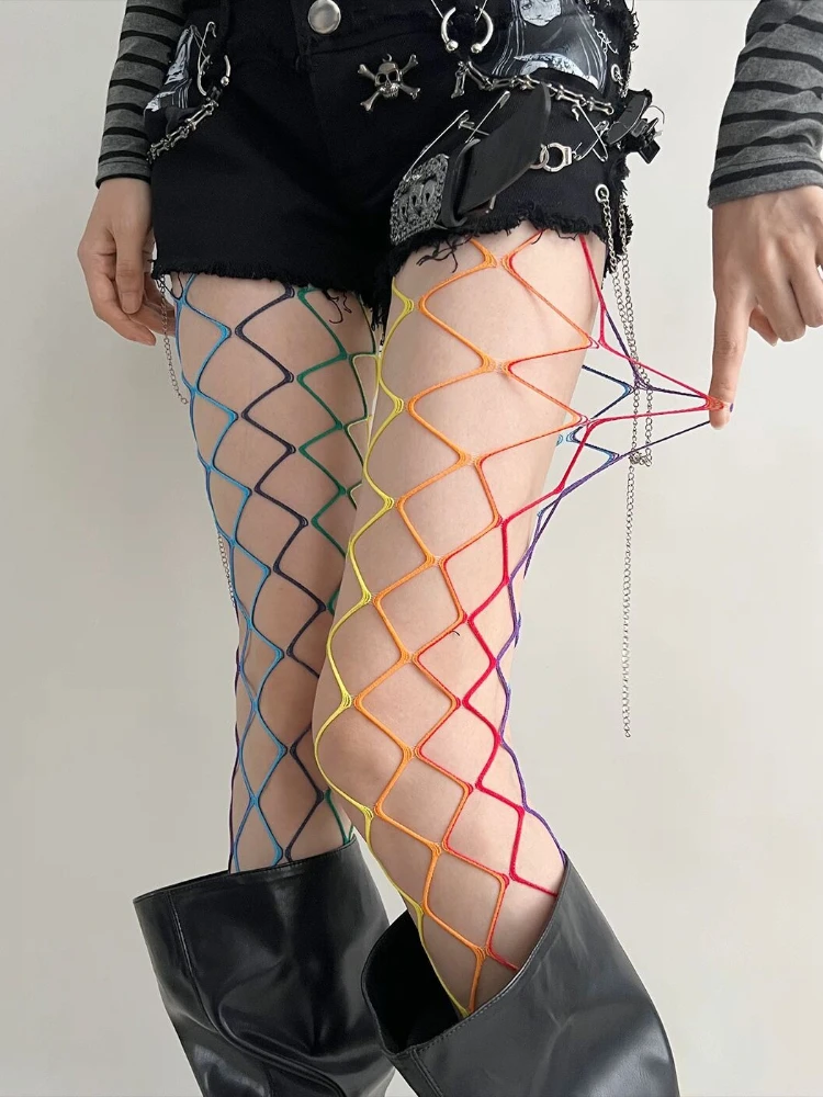 Punk Netzstrümpfe Y2K Zubehör Hot Girl Sexy Große Mesh Bunte Strumpfhosen Gothic Lolita Sheer Slim Strumpfhosen JK Lange Socken
