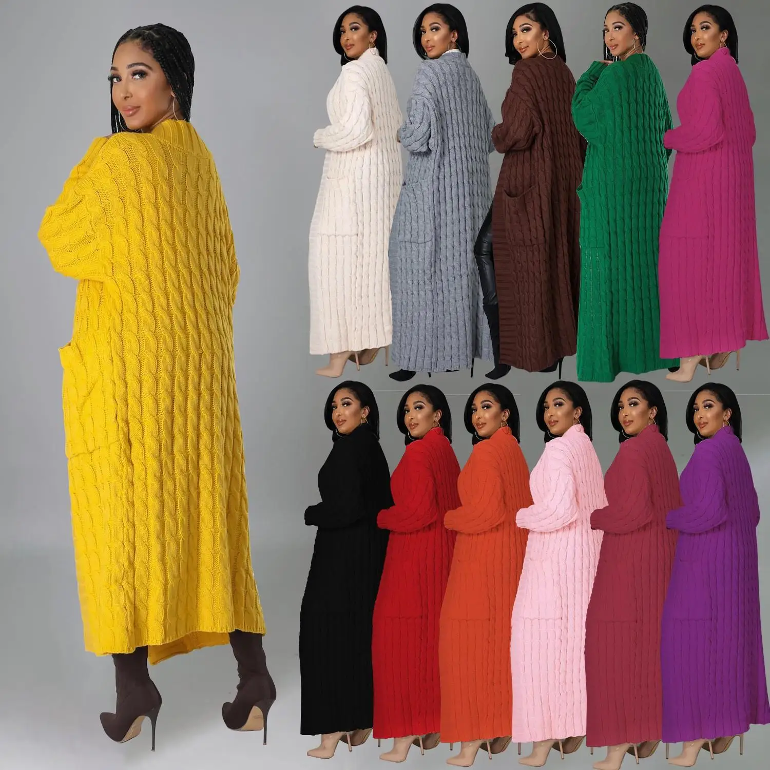 

Женский длинный кардиган, свитер из Thiened из полиэфирного волокна с открытым передом, осень-зима, теплый повседневный женский трикотаж Sle Faion