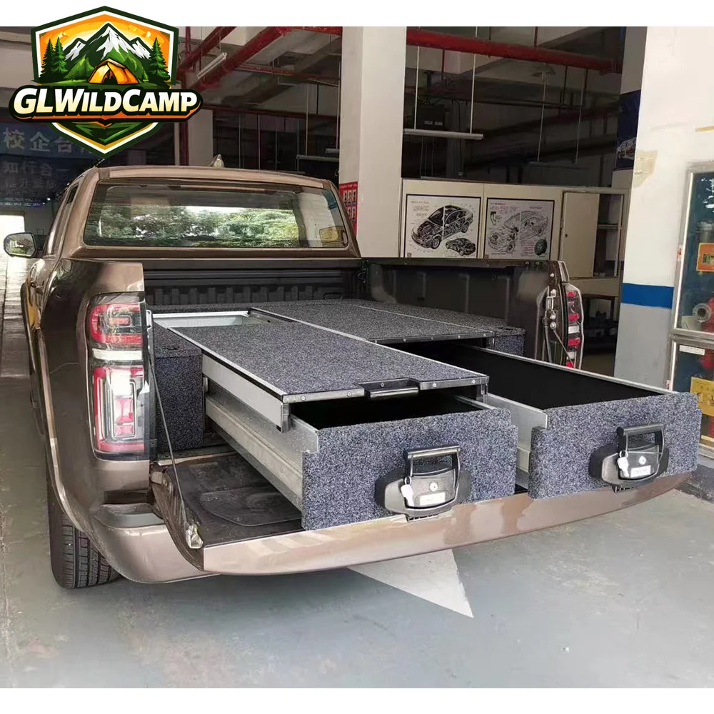 Wholesale Custom Waterproof Retractable Universal Pickup Storage Drawer System Cargo Box with Locking Function for Ram ranger hi