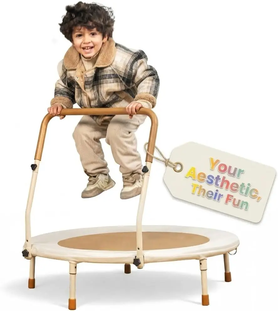 36'' Toddler Trampoline w/ Handle, Leather Pad, No Springs, Foldable Legs, Anti-Slip Feet, Ages 1-7