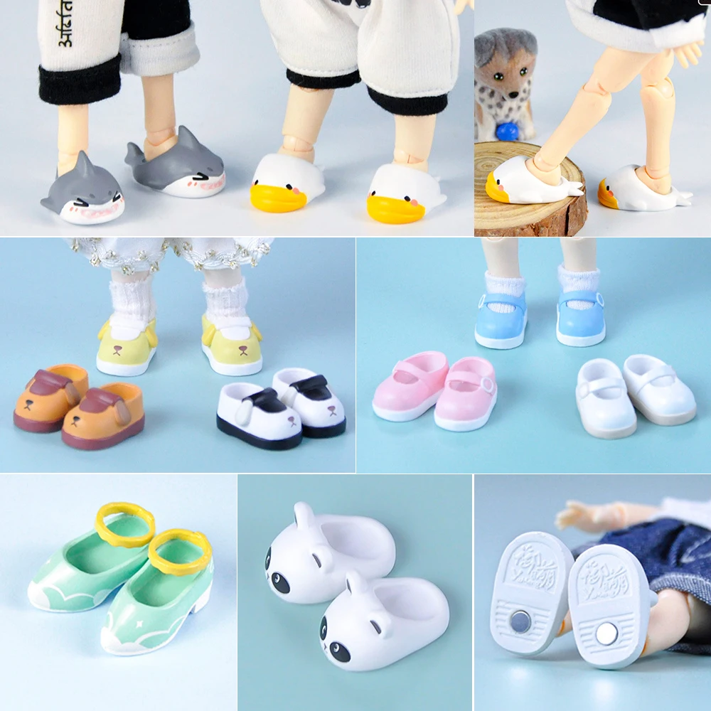 New Ob11 Dolls Slippers Pvc Shark Shoes Doll Cartoon Dog Cute Doll Shoes With Magnet Doll Accessories For Molly, Gsc, Ufdolls