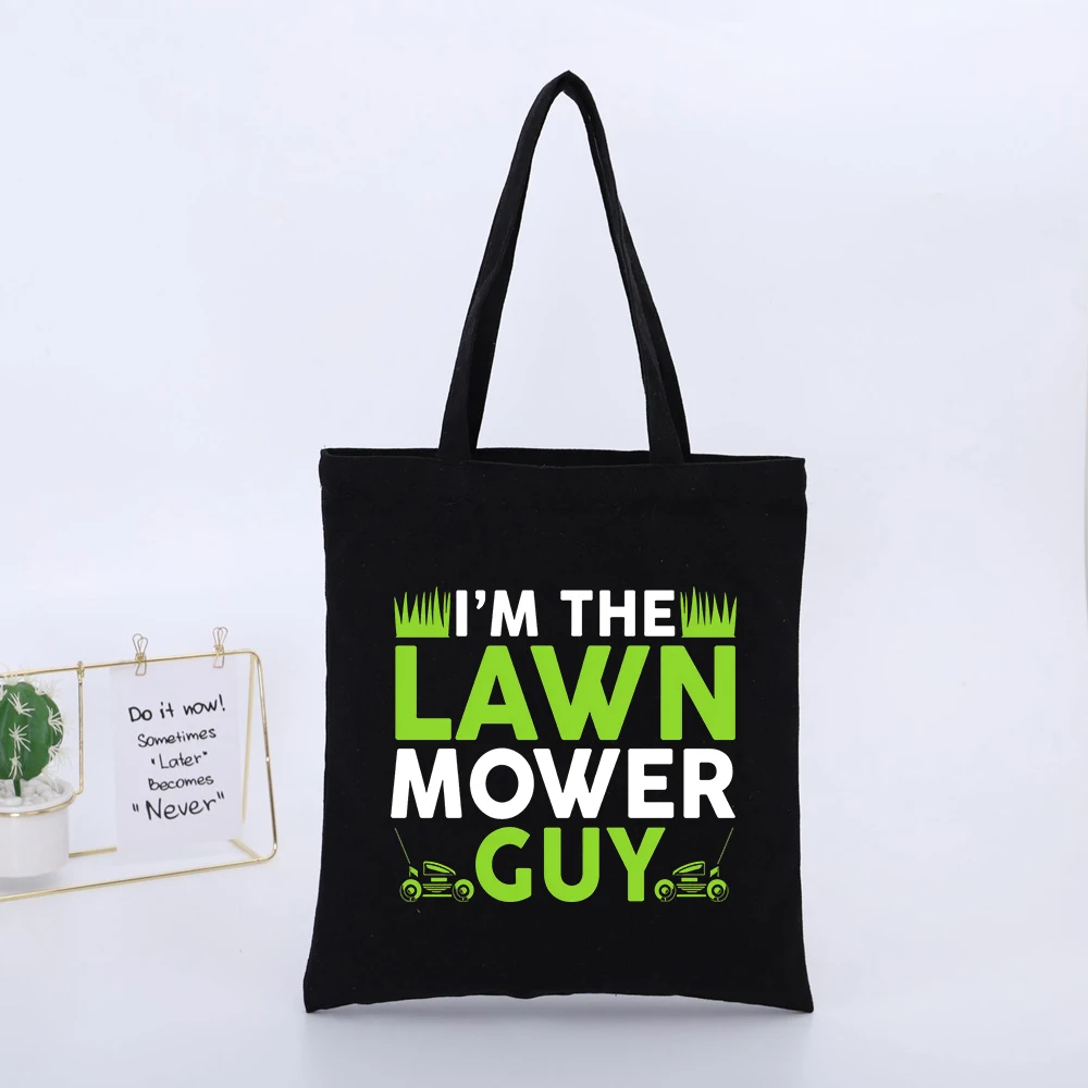Slogan Style Canvas Tote Bag with Lawn Mower Graphic, Casual Daily Shopping Bag