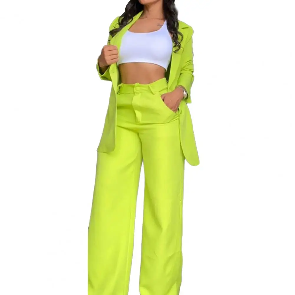 Women High Waist Trousers Suit Stylish Women\'s Coat Pants Suit Single-breasted Jacket Wide Leg Pants Fashionable for Ladies