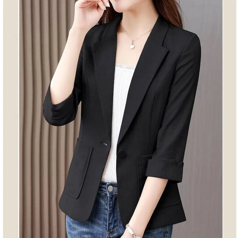 2024 Spring and Summer Temperament Commuting Simplicity Fashion Slim Fit Solid Color Versatile Three Quarter Suit Coat for Women