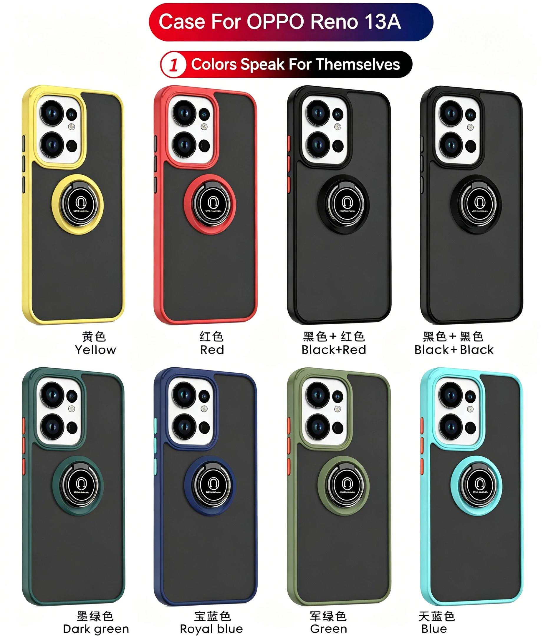Oppo Reno 13A 5G CPH2699 Case Metal Ring Holder Shockproof Silicone Bumper Matte Back Cover Hard Phone Case for Oppo Reno 13A 5G