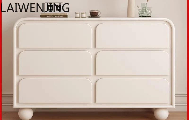 

HLZ Cream Style Chest of Drawers for Home Bedroom, Wall-Mounted Integrated Simple Bedside Solid Wood Storage Drawer Cabinet