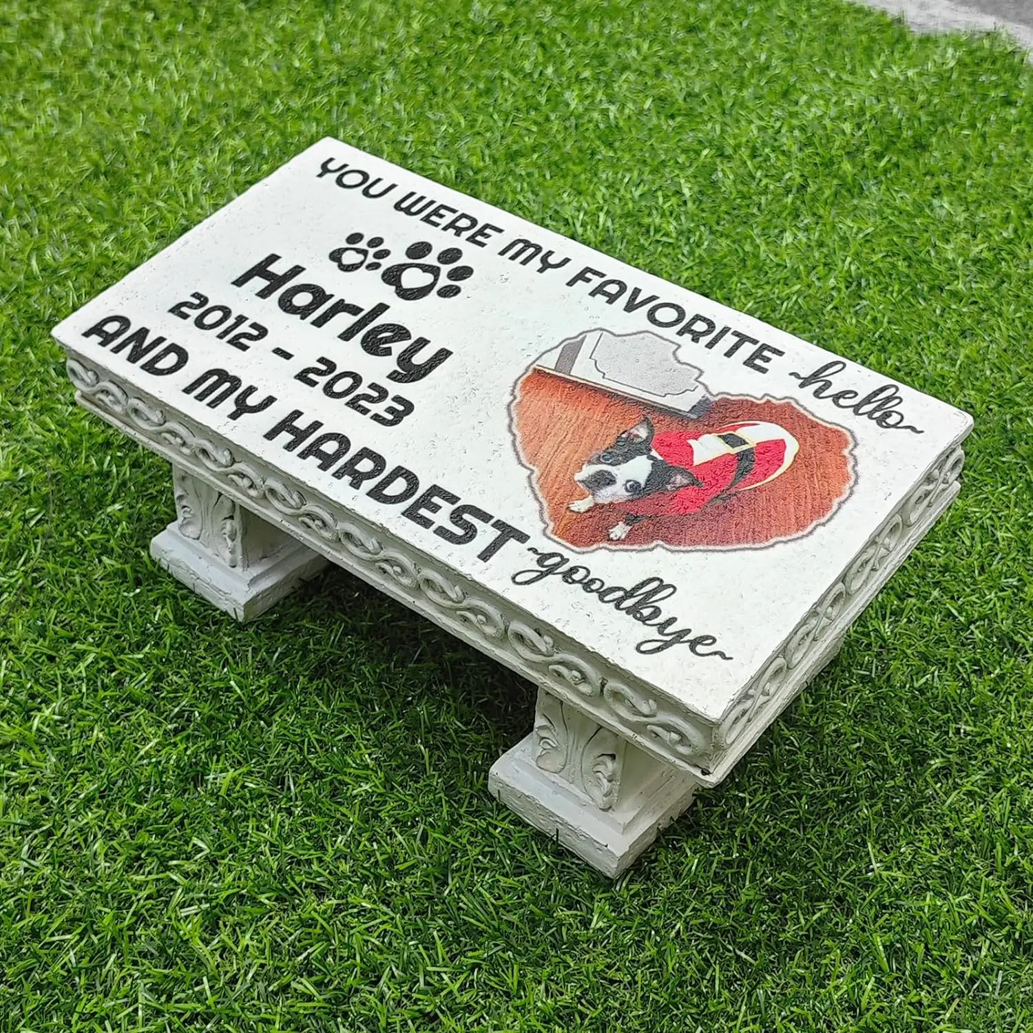 Personalized Bench Pet Memorial Garden Stone Plaque with Colorful Photo, Dog Grave Marker Dog Tombstone Cat Headstone K