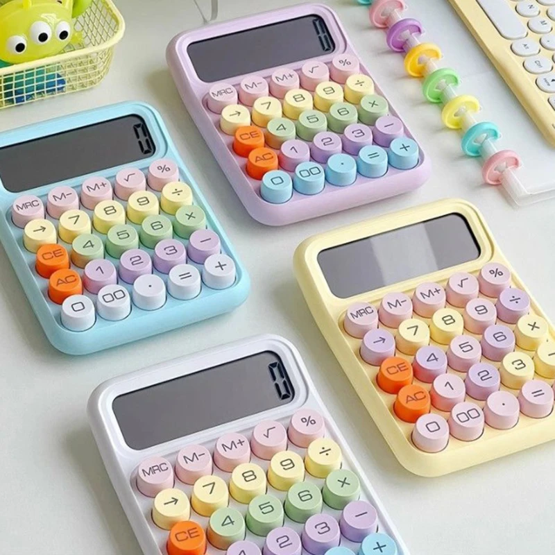 1pc Kawaii Calculator Cartoon Candy Colour Silent Mechanical Keyboard Desktop Financial and Accounting Learning Calculator