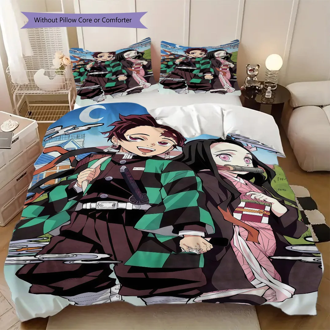 Demon Slayer Tanjiro Nezuko Duvet Cover | King, Queen, Full, Twin, Anime Cartoon Bedding Set Gift LXRa4