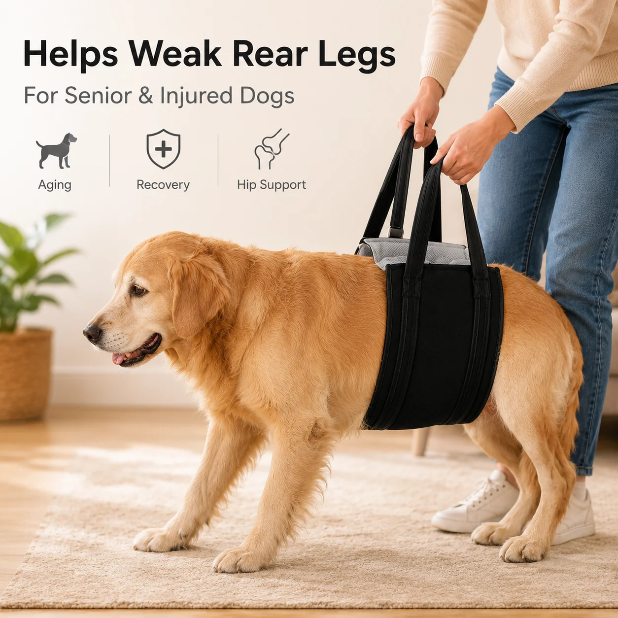 Adjustable Dog Lift Support Harness for Rear Legs, Padded Mobility Sling for Senior Large Dogs, Walking Stairs Car Assistance