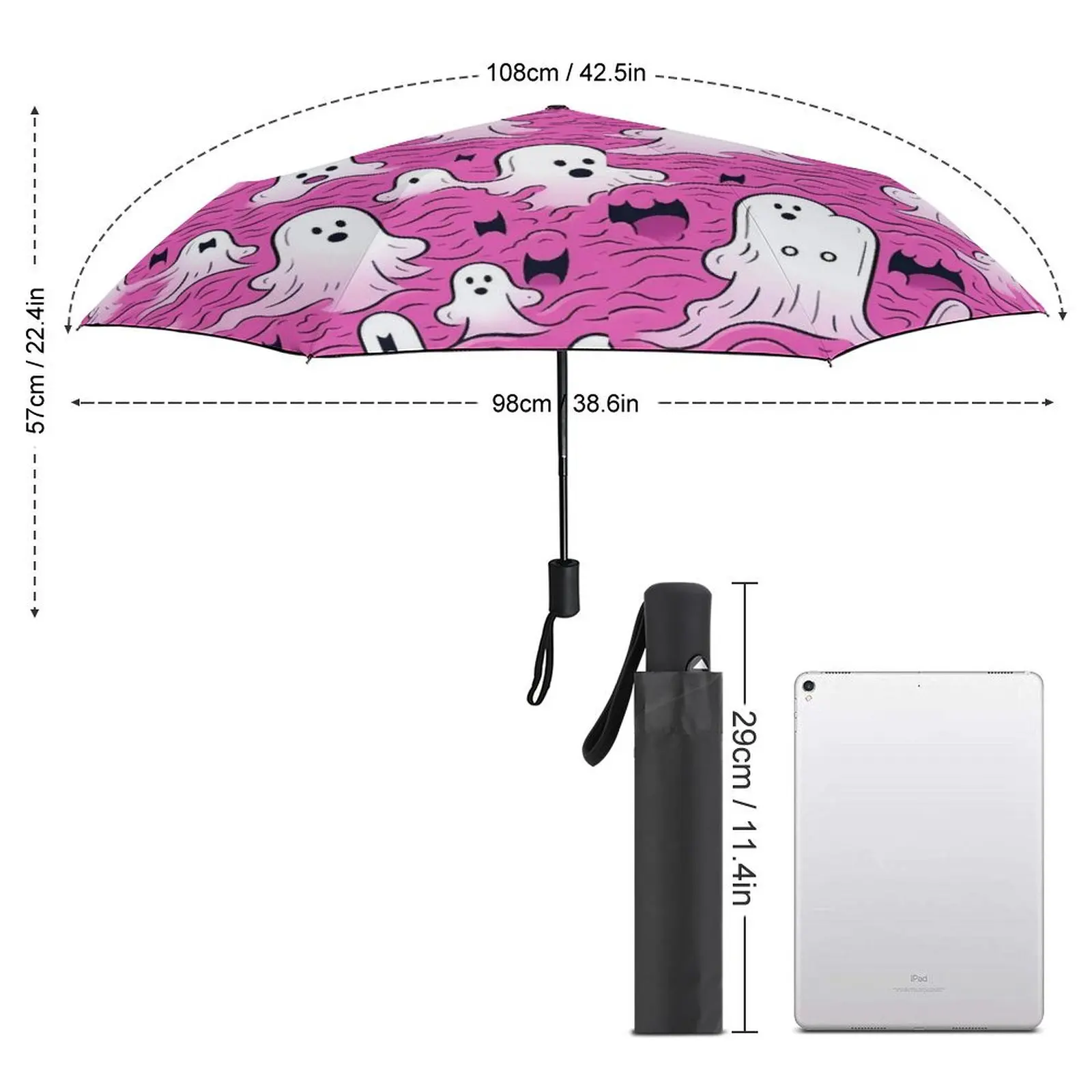 Pink Ghost Umbrella Funny Halloween Print Auto Protection Umbrella Creative Print Sun Folding Umbrella