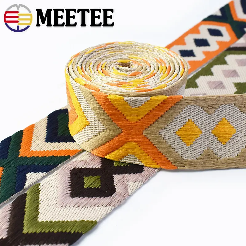 Meetee 2/4M 50mm 2mm Thick Polyester Jacquard Webbing Bag Strap Belt Woven Pattern Ribbon Band DIY Garment Sewing Webbings Tape