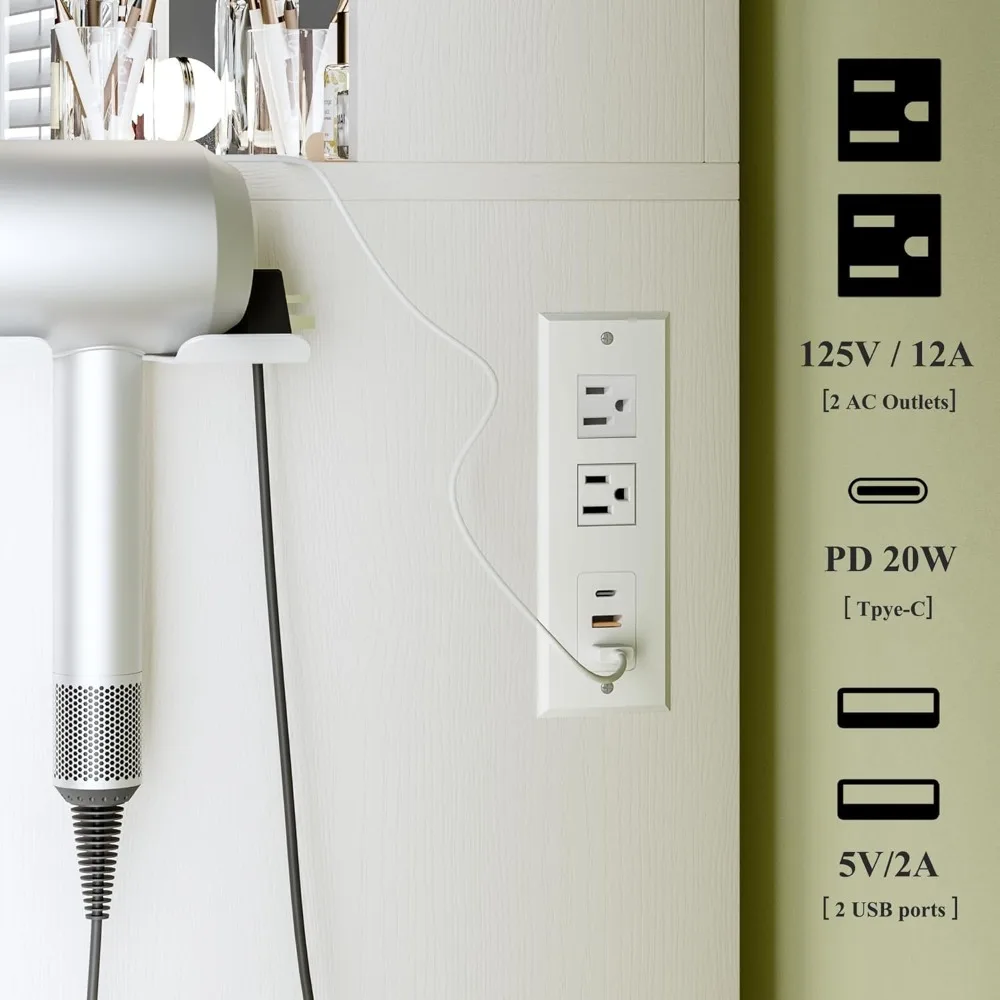 مكتب فانيتي مع مرآة وأضواء، مكتب زينة للمكياج مع مخرج طاقة، 3 ألوان إضاءة سطوع قابل للتعديل، زينة بيضاء #3