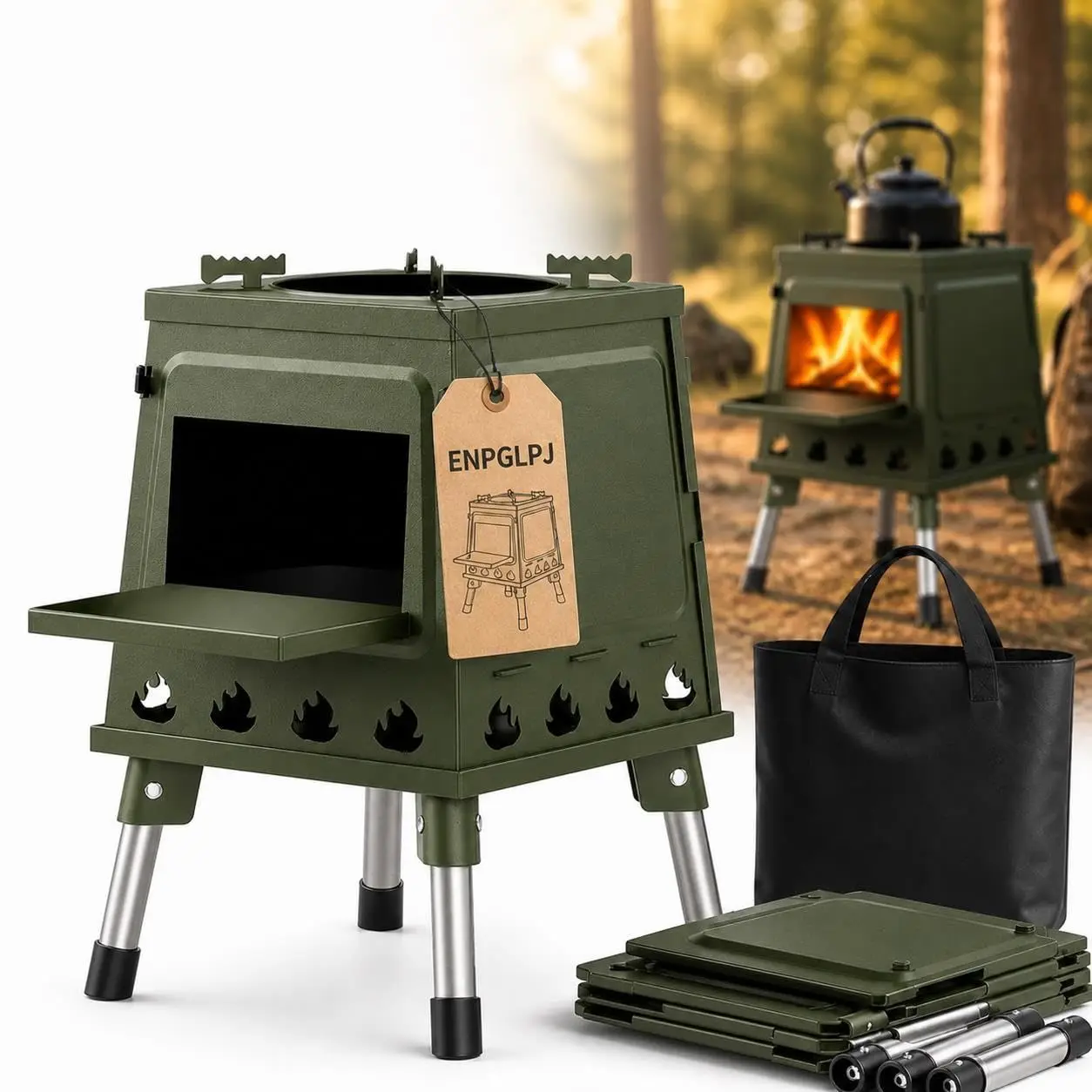 Portable Wood Burning Rocket Stove Cast Iron Folding Outdoor Camping Cooker