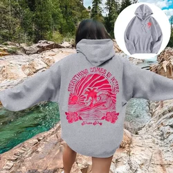 Sudadera de algodón puro con estampado de letras en la espalda para mujer, ropa de calle holgada de manga larga, de moda, rosa, sin capucha