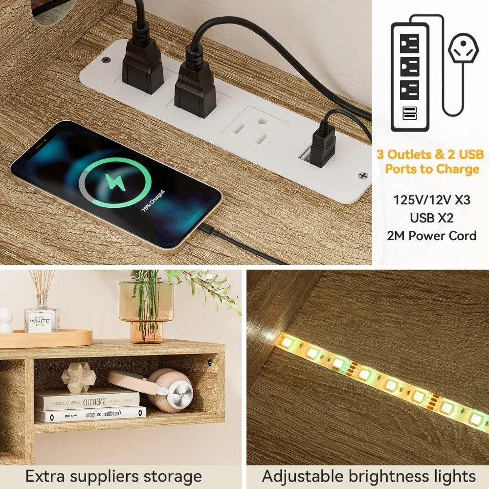 حامل تلفزيون عائم مقاس 59 بوصة مع إضاءة LED ورف تثبيت على الحائط وتخزين ووحدة تحكم الوسائط للترفيه المنزلي