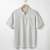 Linen T-shirt Men Chinese Style Button Tshirt Fashion Casual Solid Color T-shirts Breathable Summer Tops Tees Male