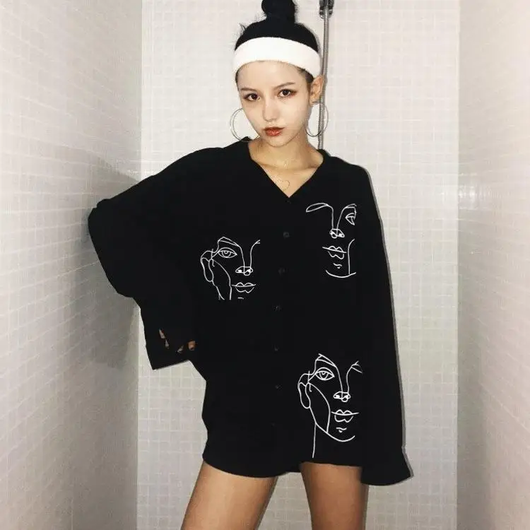 

Длинный кардиган с мультяшным принтом, свитер средней длины, женский модный свитер из полиэфирного волокна, не тонущий, обычный, тонкий, летний