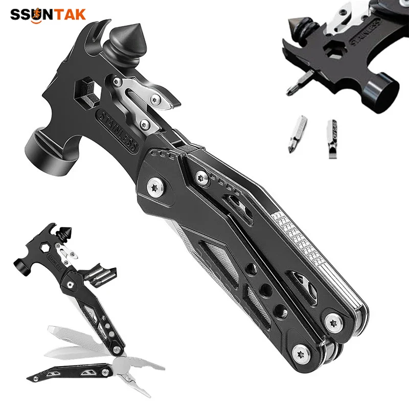 

Многофункциональный инструмент SSUNTAK 16-в-1 из нержавеющей стали: плоскогубцы, молоток, стеклобой для экстренных ситуаций на природе и ремонта