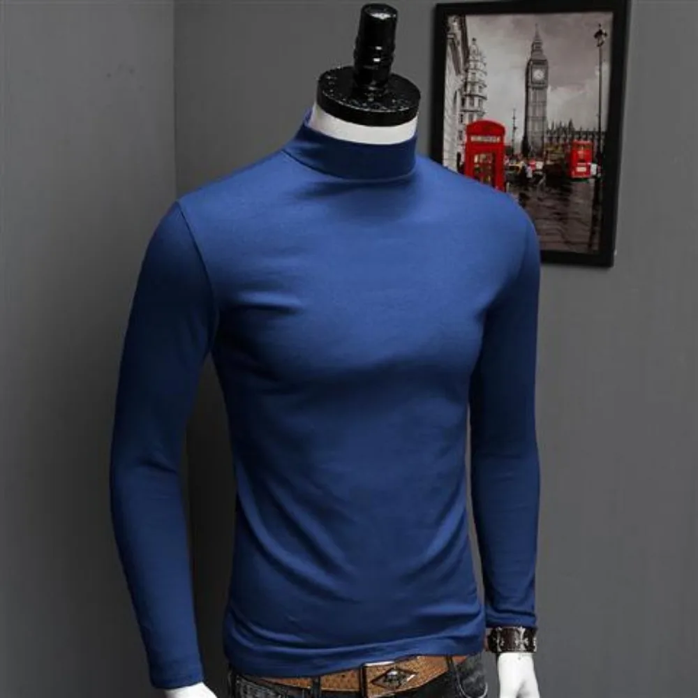 2022 Spring Autumn Luxury Solid Men\'s Turtleneck Long Sleeve High Collar Modal Slim Tops Oversized Men\'s Clothing Soft T-shirt