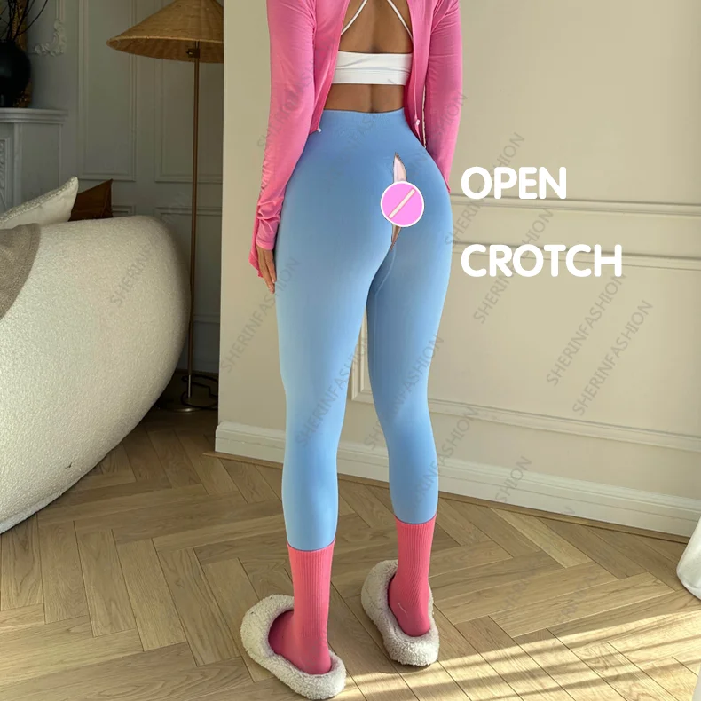 Outdoor Sex Open Crotch Pants Women\'s High Waist Leggings Peach Hip Yoga Pants Seamless Tight Trousers Sports Fitness Sexy Pants