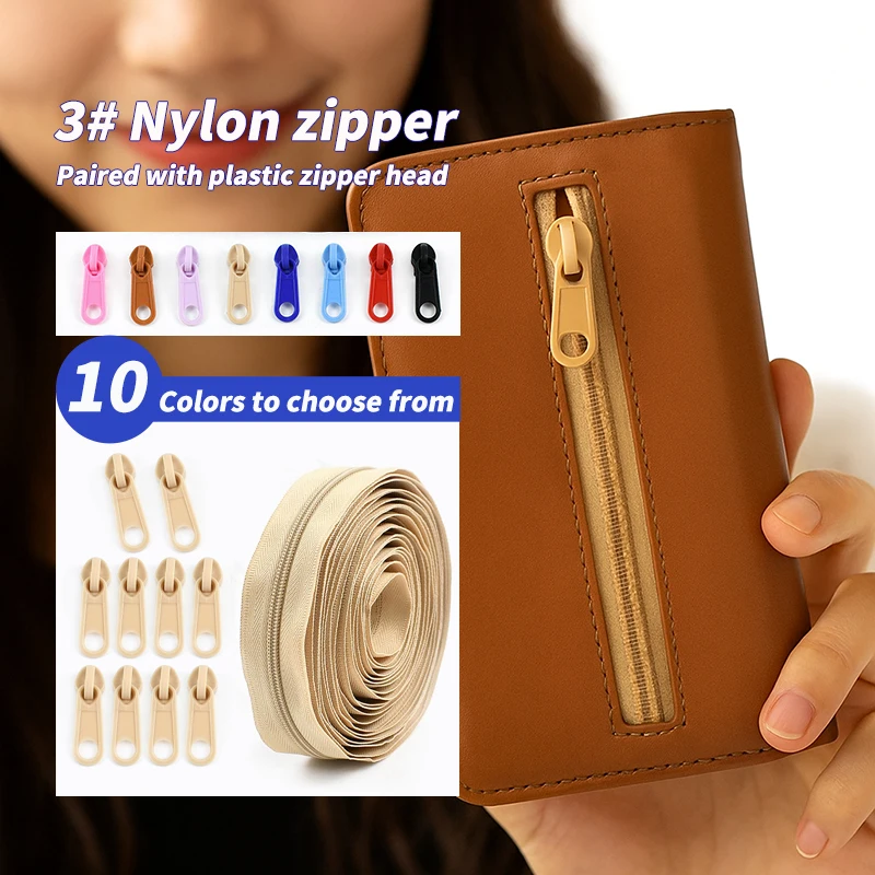 

1-5Sets Sewing Zipper By Meters With Slider 3# Nylon Zippers Closures for Bags Replacement Zip Cursor Garment Zips Repair Kits