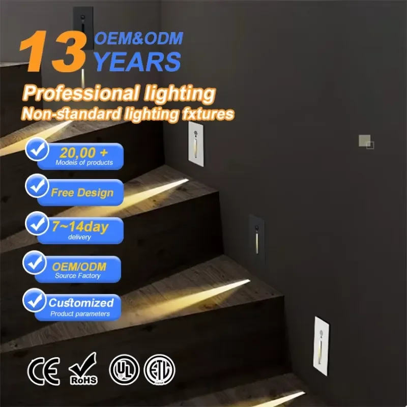 Modern Style Smart Indoor 3W LED Step Light Square Stair-Step Recessed Lighting with Aluminum Body IP44 ROHS Certified for